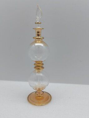 Vintage Egyptian Glass Perfume Bottle Footed Double Bulb Glass Stopper